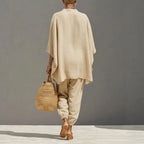 Apricot back view batwing tunic with matching relaxed joggers two-piece set