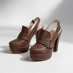Women's Retro Platform Loafer Court Heels Slingback Block Heel