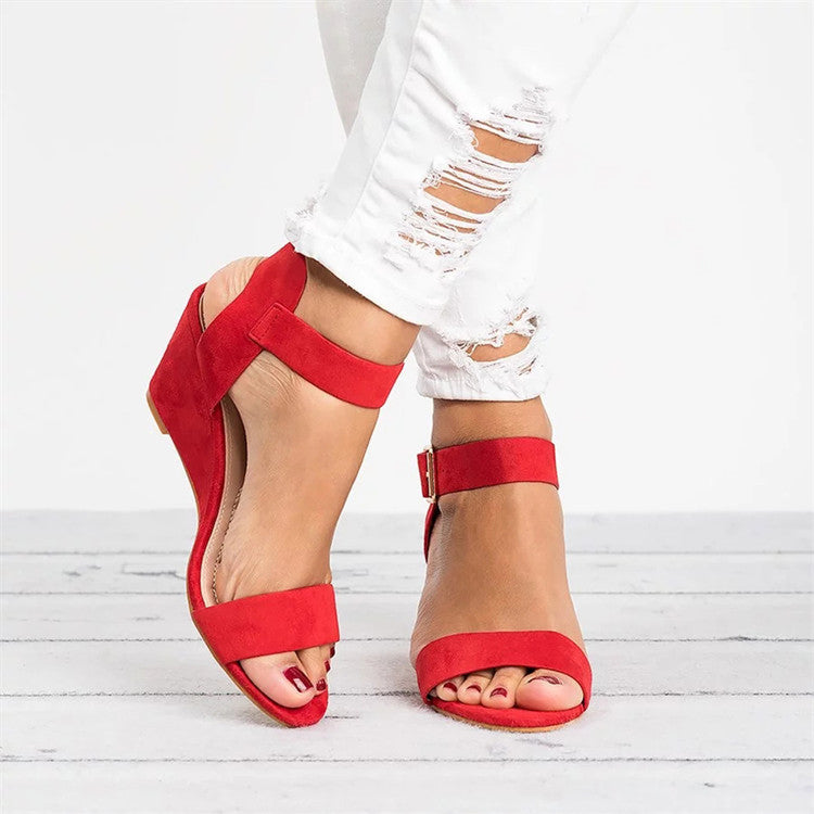 Women's Casual Wedge Sandals Open Toe Adjustable Ankle Strap Synthetic Leather