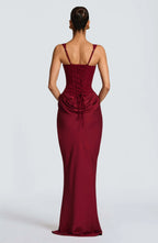 Women’s corset bodice maxi dress, burgundy, lace-up back corset details