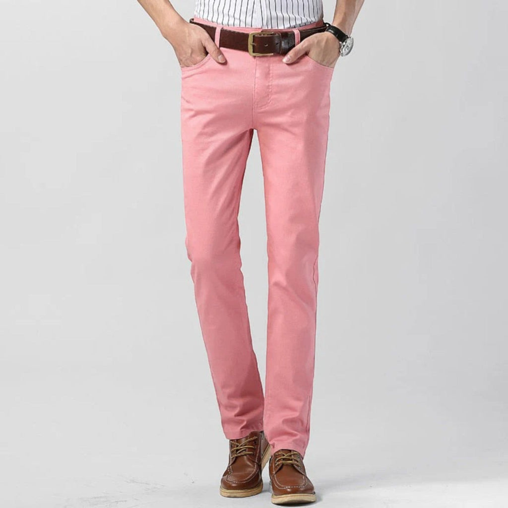 Men's casual pants, regular fit, pink with zip fly and front pockets