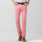 Men's casual pants, regular fit, pink with zip fly and front pockets