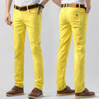 Men's casual pants, regular fit, yellow with belt loops and front pockets