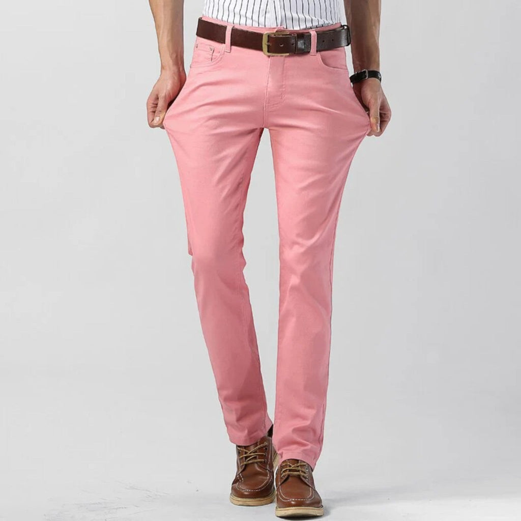 Men's casual pants, regular fit, light pink with zip fly and front pockets