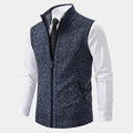 Blue fleece zip-up vest with stand collar and side pockets