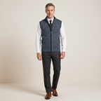 Men's dark grey fleece vest with full zip front and stand collar, sleeveless
