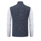 Blue fleece vest back with high collar and ribbed hemline