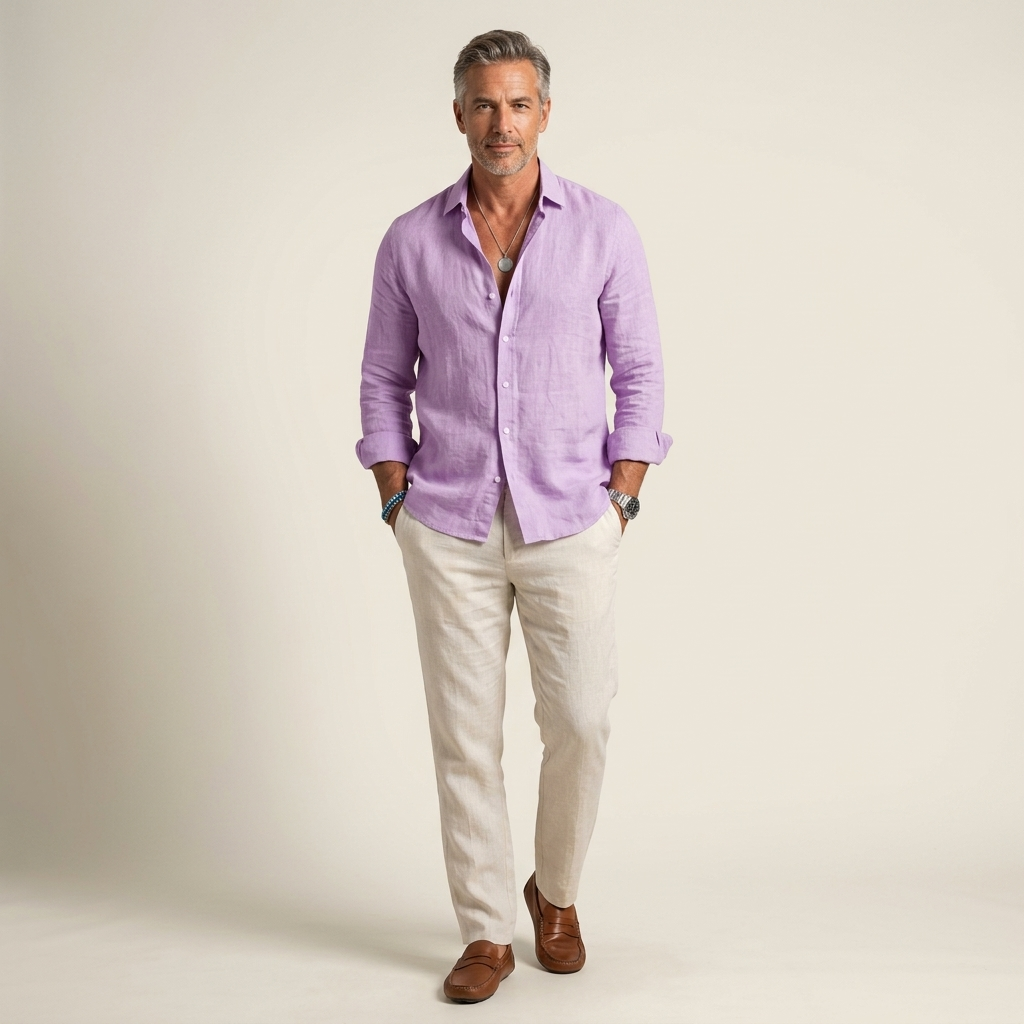 Men's Breathable Long Sleeve Summer Shirt Classic Cut Solid Colour Everyday Wear