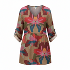Women's Lightweight Fluid V-Neck Long Blouse Relaxed Drape