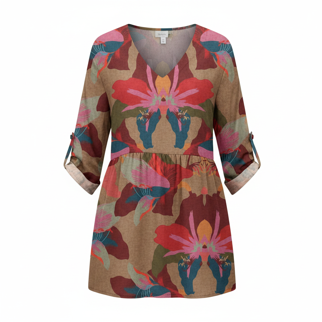 Women's Lightweight Fluid V-Neck Long Blouse Relaxed Drape