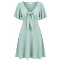 Mint green mini dress flat lay with bow-tie V neckline and flutter sleeves