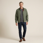 Men's lightweight summer jacket, green zip-front with stand collar and elastic cuffs