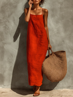 Women's Sleeveless Square Neck Spaghetti Strap Maxi Dress Relaxed Fit Flowing Casual