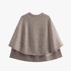 Women’s cape poncho cardigan, taupe knit with wide cape sleeves and ribbed hem