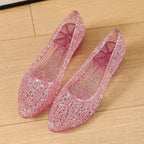 Pink glitter pointed-toe slip-on pumps with block heel