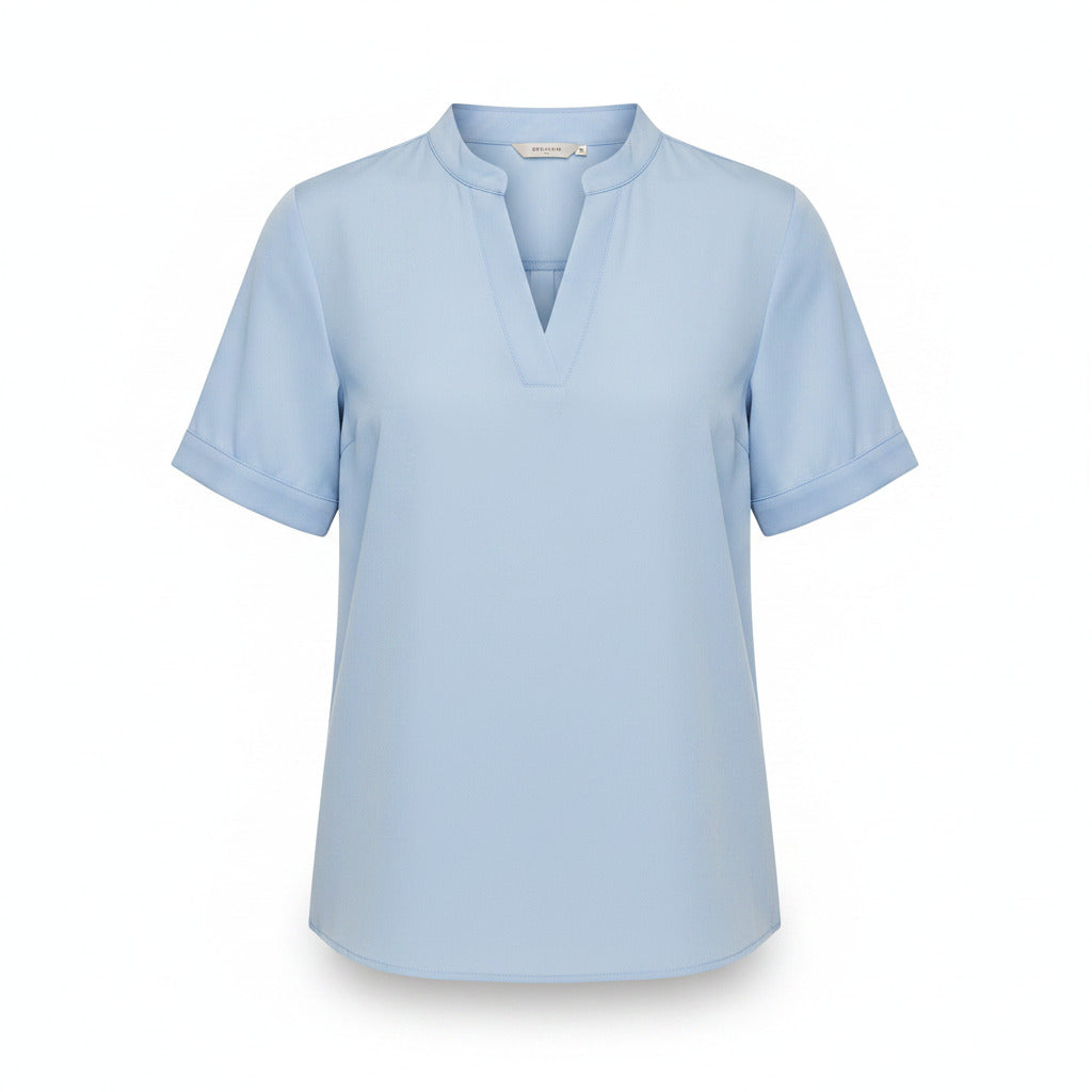 Women's Structured Collar Split Neckline Short Sleeve Blouse Relaxed Fit Everyday Wear
