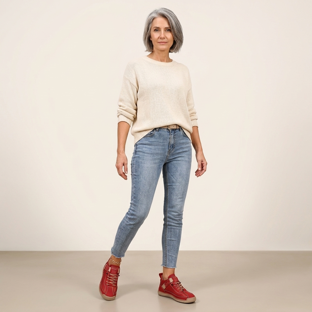 Red leather women's sneakers with cushioned sole and lace-up design