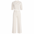 Women's tailored matching set: white mock-neck cropped top with high-waist straight trousers