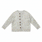 Floral multicolor open-knit cardigan with V-neck, button-front, long sleeves