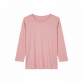 Women's crew neck three-quarter sleeve top, pink solid relaxed fit