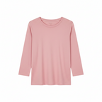 Women's crew neck three-quarter sleeve top, pink solid relaxed fit
