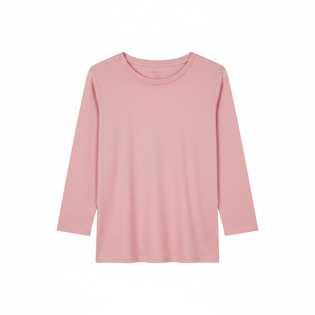 Women's crew neck three-quarter sleeve top, pink solid relaxed fit