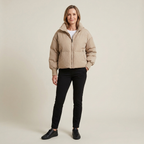 Women's Cropped Down Jacket Oversized Fit High Collar Lightweight Autumn Winter Wear