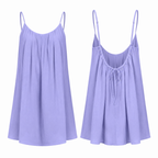 Women’s loose midi dress with spaghetti straps, gathered scoop neckline, pleated skirt