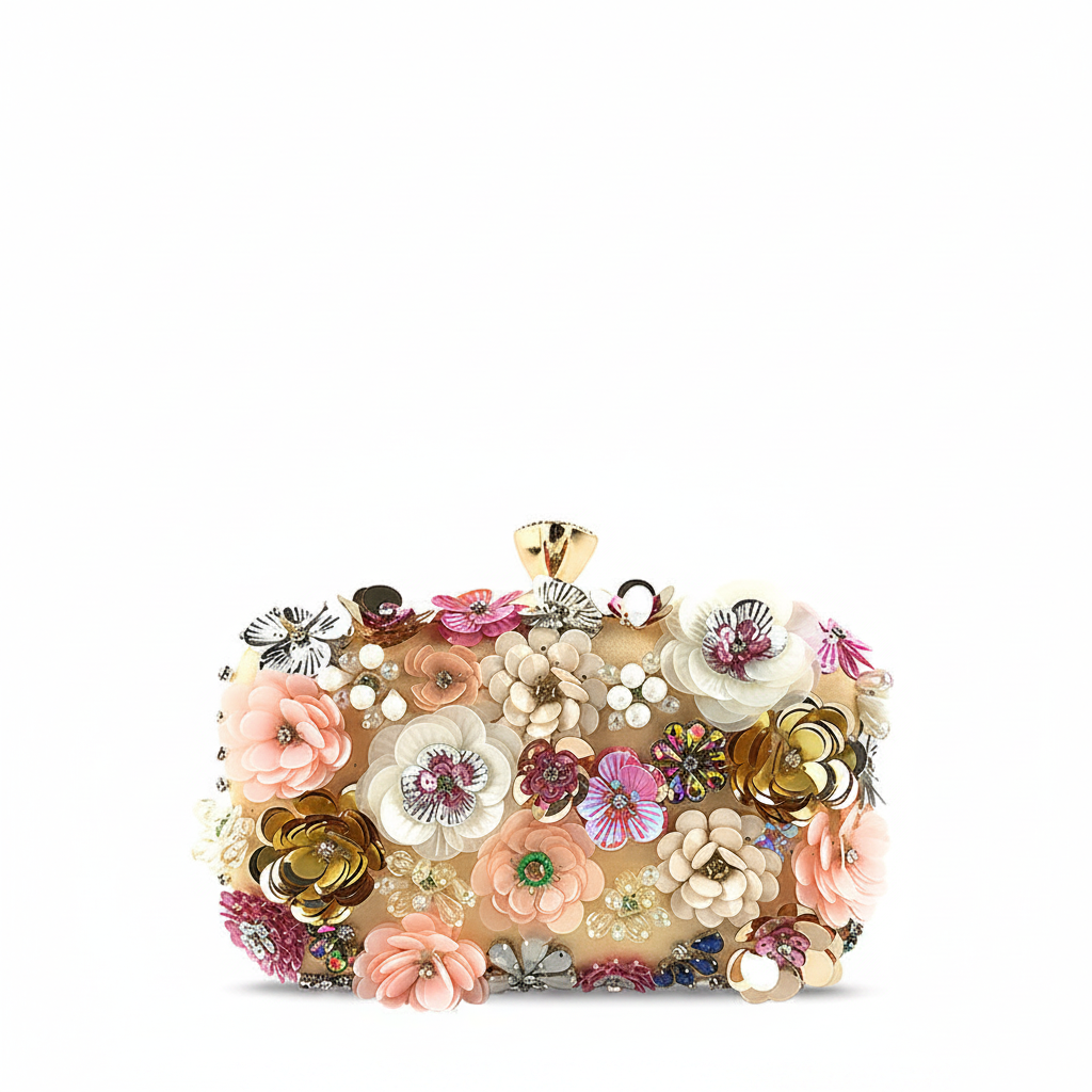 Women's Structured Clutch Bag Gold Tone Hardware Synthetic Leather Evening Occasion