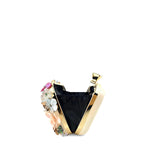 Floral vegan leather clutch bag with gold-tone frame and short top handles