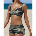 Camouflage women's bikini: draped V-neck top and ruched tie-side shorts