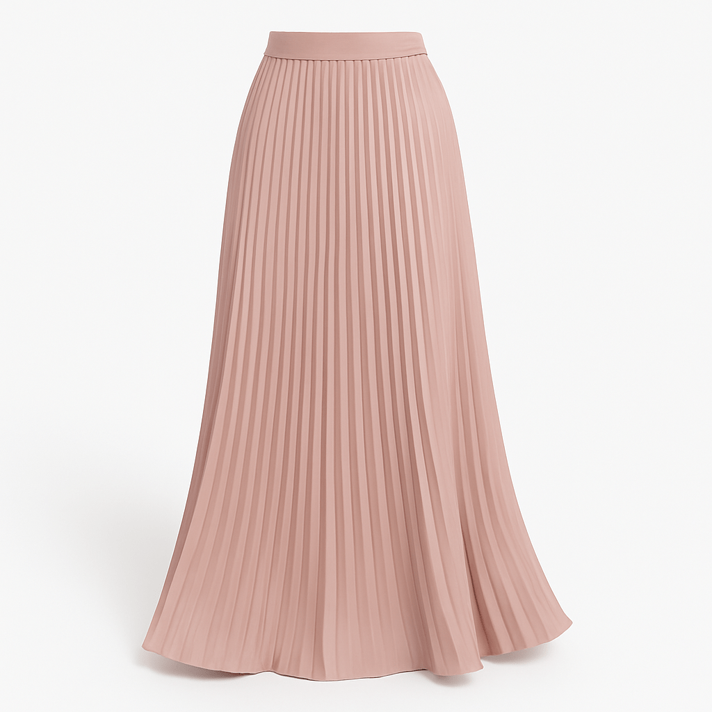 Women's pleated maxi skirt with elastic waistband, dusty pink