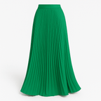 Women's pleated maxi skirt with elastic waistband, rich green