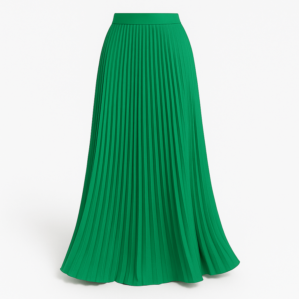 Women's pleated maxi skirt with elastic waistband, rich green