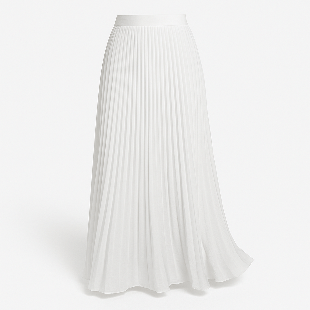 Women's pleated maxi skirt with elastic waistband, bright white