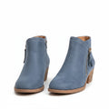 Women's blue ankle boots with side zipper and low block heel