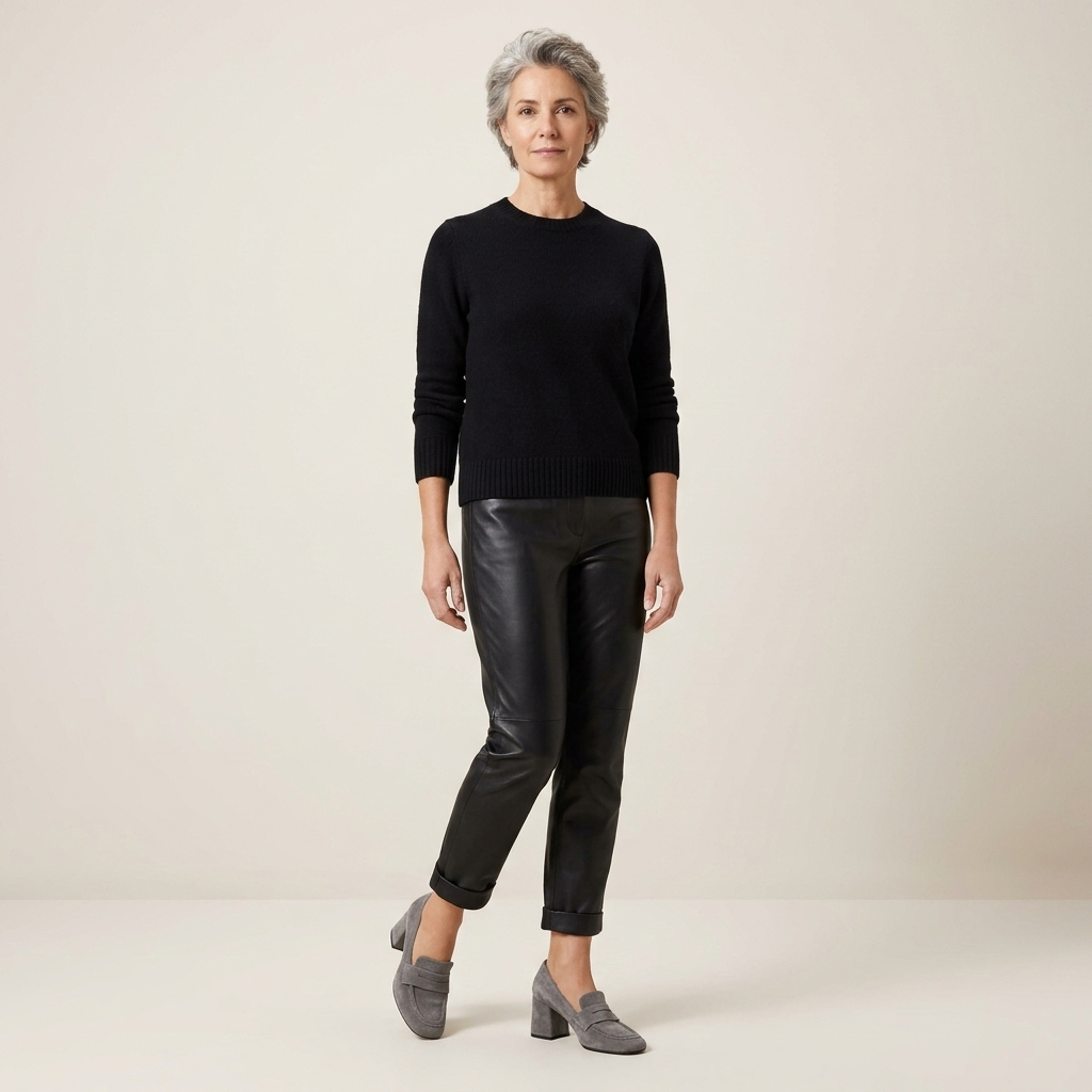 Grey suede block-heel loafers, slip-on style for women