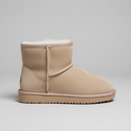 Women's beige ankle boots with faux fur lining and flat rubber sole