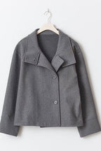 Women’s relaxed double-breasted winter coat, dark grey, button closure with lapels
