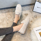 Women’s cream fleece teddy slip-on slippers with thick plush lining