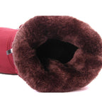 Maroon boot interior with plush fur lining and padded rim for warmth