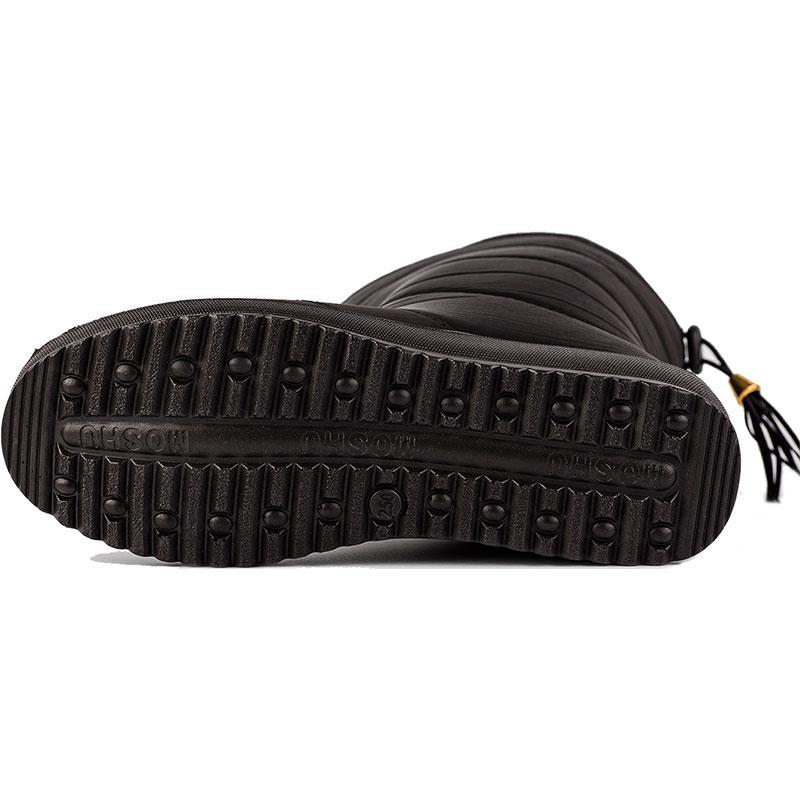 Black boot outsole with deep tread pattern and molded grip design