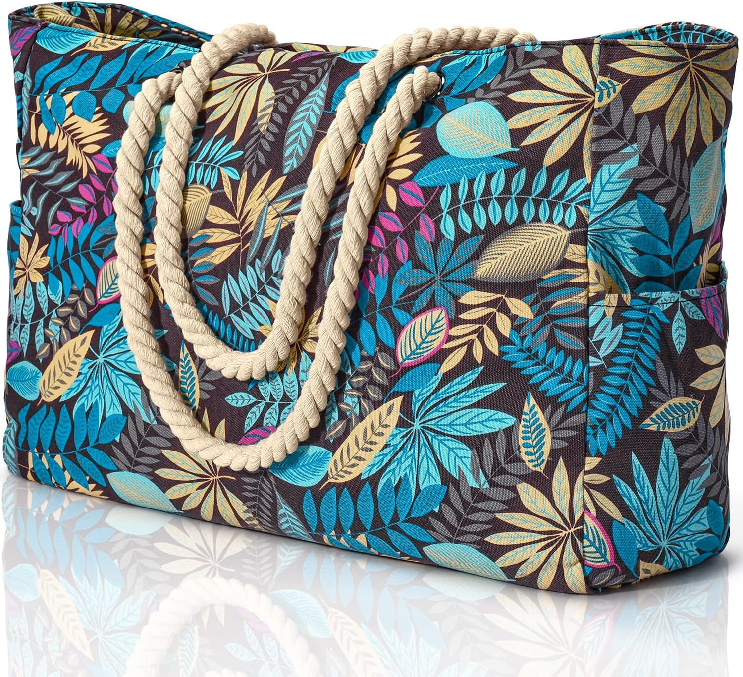 Women's Waterproof Extra Large Beach Bag Zippered Pockets Weekend Travel Companion