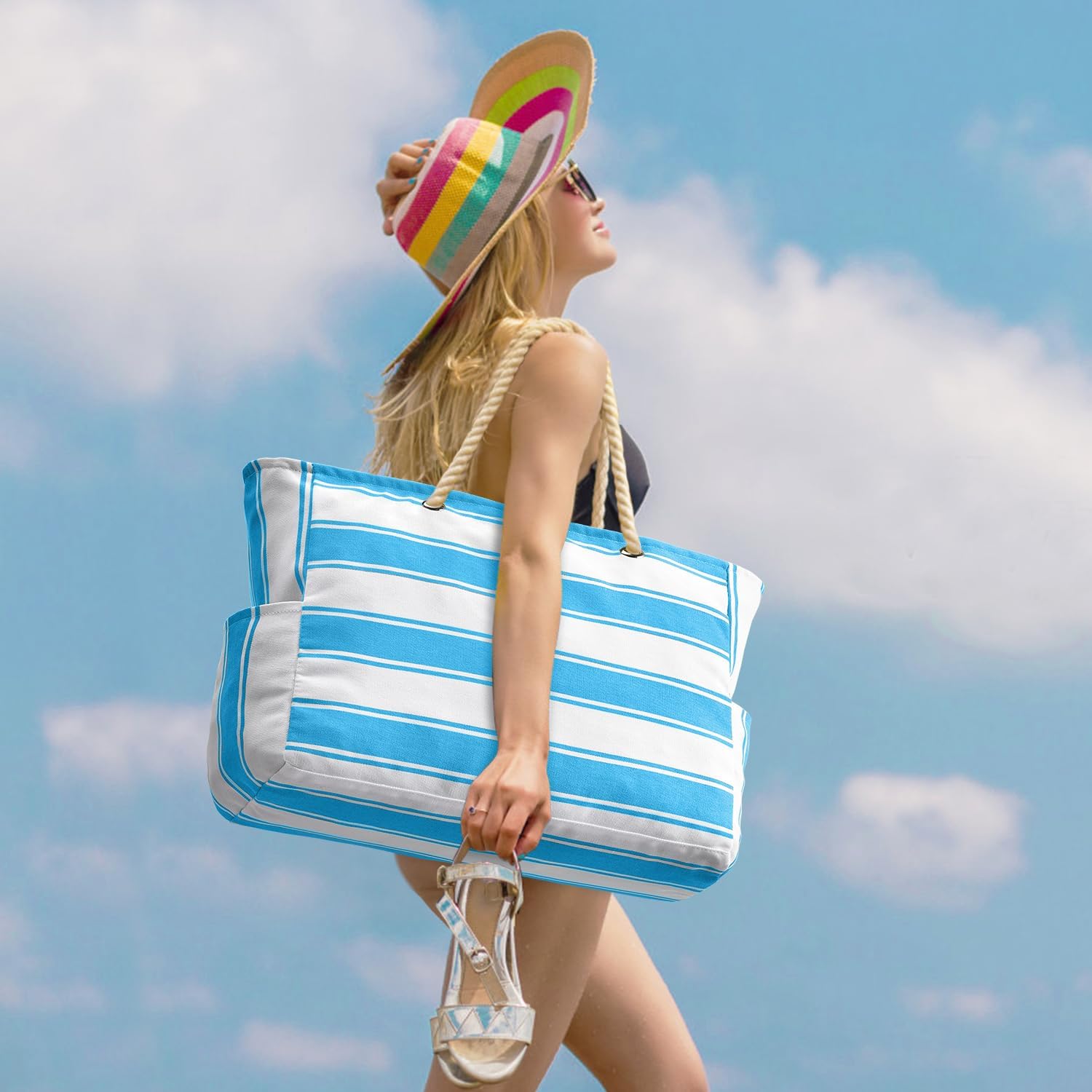 Women's Waterproof Extra Large Beach Bag Zippered Pockets Weekend Travel Companion