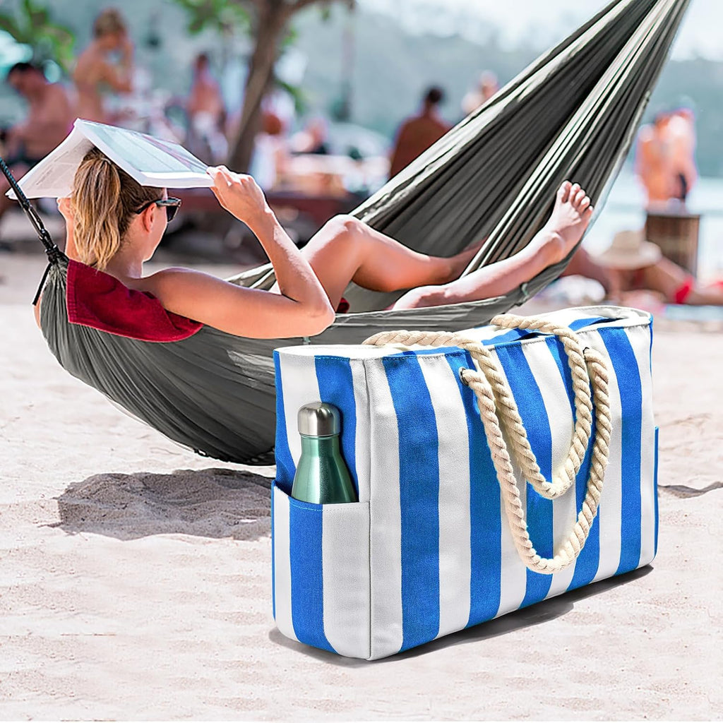 Women's Waterproof Extra Large Beach Bag Zippered Pockets Weekend Travel Companion