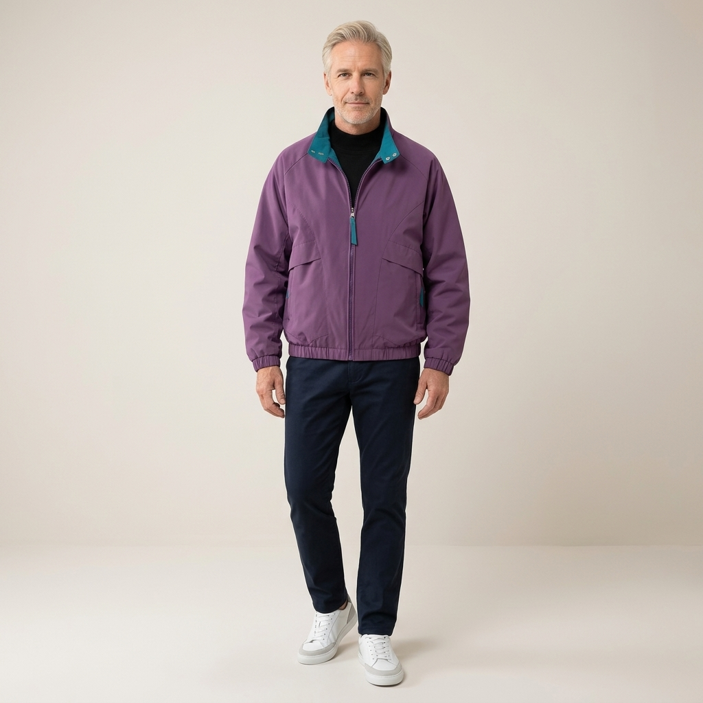 Men's lightweight spring jacket, purple, zip-front with stand collar, regular fit