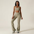 Women’s high-waisted wide-leg yoga pants, light beige soft stretch fabric