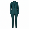 Women’s teal one-button blazer and straight trouser set, notched lapel, tailored fit