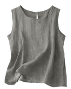 Women's cotton-linen tank top, sleeveless round neck, gray