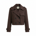 Women's cropped trench jacket, dark brown with double-breasted buttons and flap pockets